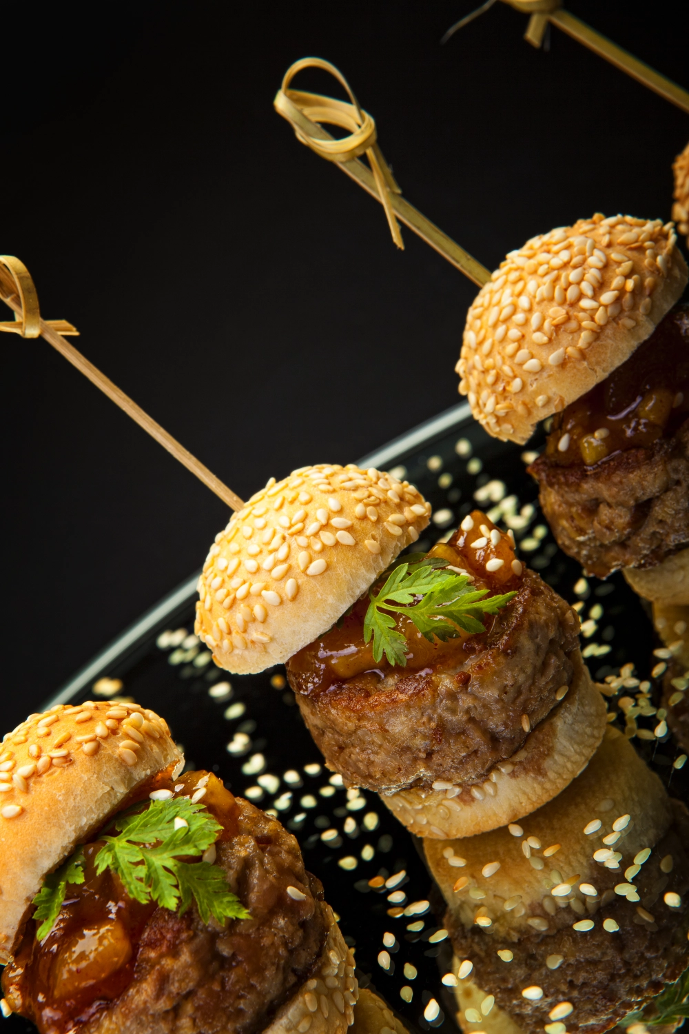 Mini Veal and foie gras burger with mango chutney by Sandy Bohm