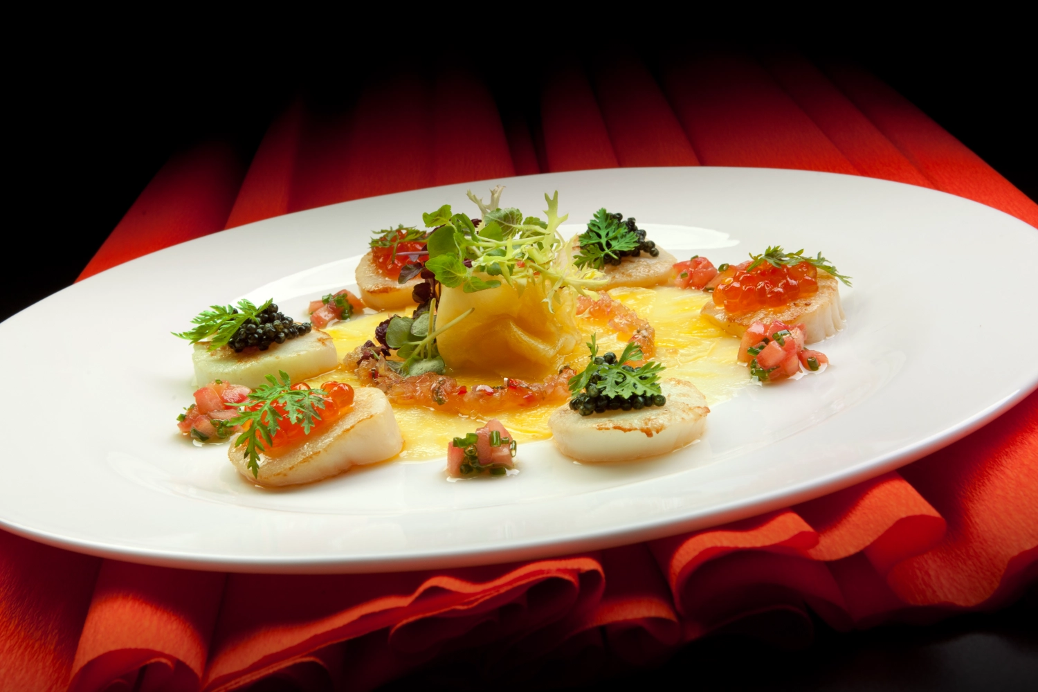 Pineapple Carpaccio with pan fried scallops and spicy Thai dressing by Sandy Bohm