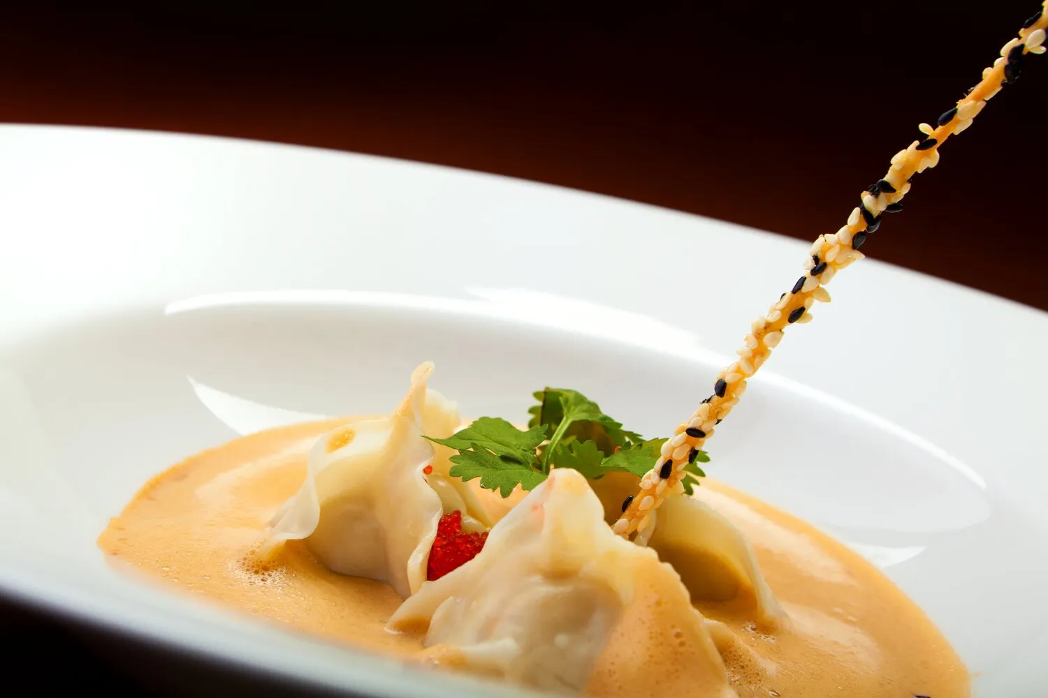 Thai crab bisque with dover sole wontons